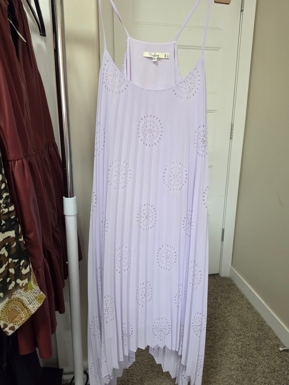 Darling LONDON Lavender Pleated Spaghetti Strap Midi Dress Size 10